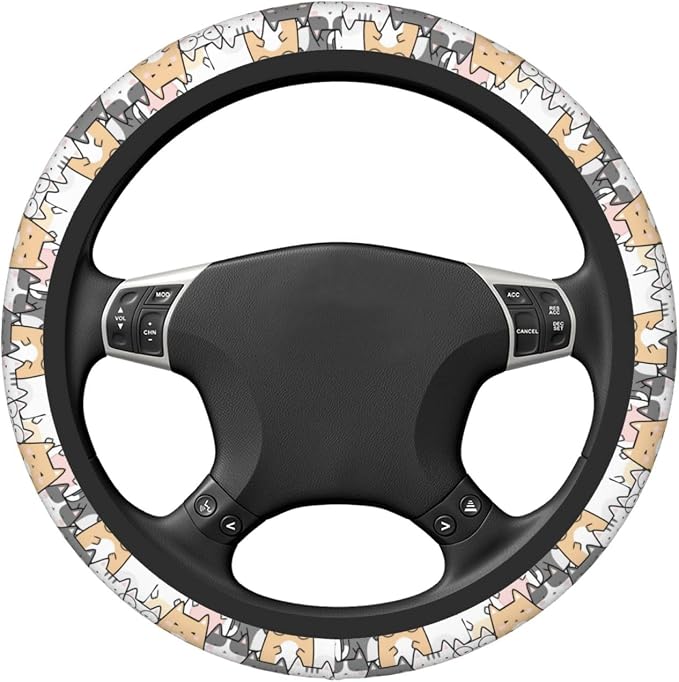 Cute Cat Steering Wheel Cover for Women, Universal Auto Steering Wheel 14-15 Inch Car Interior Accessories with 2PCS Car Coasters, Suitable for Men and Women