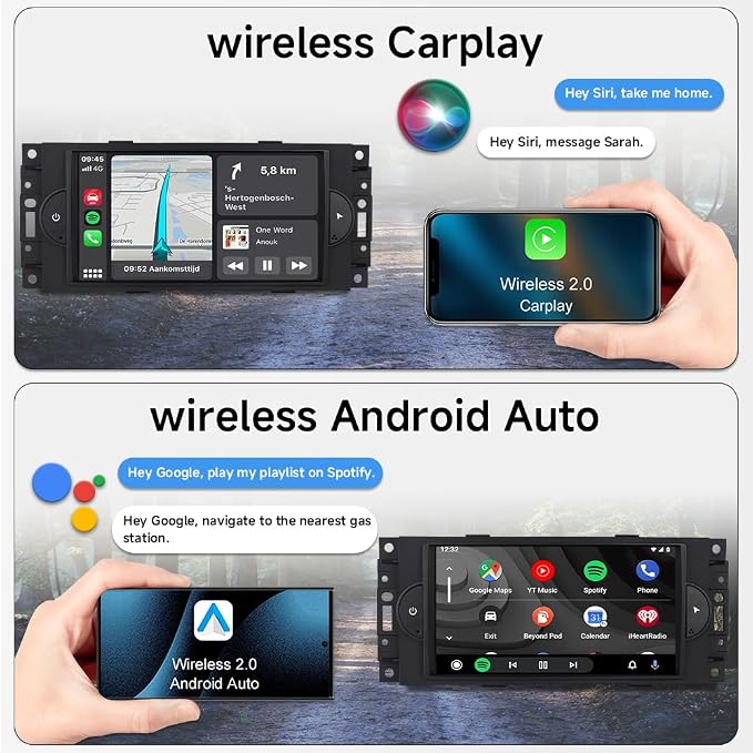 Car Stereo for Dodge RAM/Chrysler 300/Jeep Grand Cherokee 2005 2006 2007 | 3GB+32GB Android Car In-Dash GPS Navigation Head Unit Upgrade with Carplay Android Auto, OEM Radio Replacement, Plug and Play