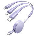 3 in 1 Retractable Car & iPhone Charger Cord, Type C/L/Micro USB for iPhone/Samsung/PS/Kindle, Purple