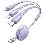 3 in 1 Retractable Car & iPhone Charger Cord, Type C/L/Micro USB for iPhone/Samsung/PS/Kindle, Purple