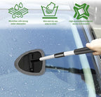 Windshield Cleaning Tool, Car Window Cleaner with Extendable Long Handle and 4 Washable Reusable Microfiber Pads, Auto Interior Exterior Auto Glass Wiper for Windshield, Universal for Most Cars (Grey)