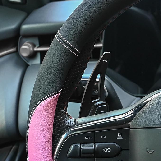 Microfiber Leather Steering Wheel Cover Universal 15 inch(Pink)