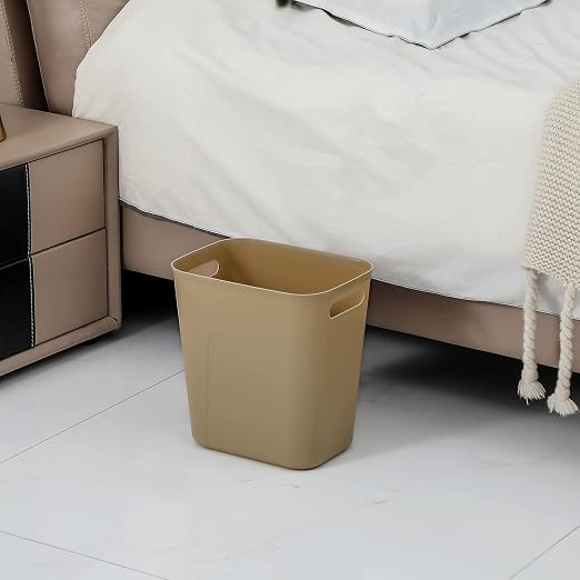 Plastic Small Trash Can Wastebasket, Garbage Container Basket for Bathrooms, Laundry Room, Kitchens, Offices, Kids Rooms, Dorms, 3.5 Gallon, Khaki | Compact Sturdy Garbage Can for Bathroom, Laundry Room, Kitchen, Office, Kids Room, Dorm, Durable...