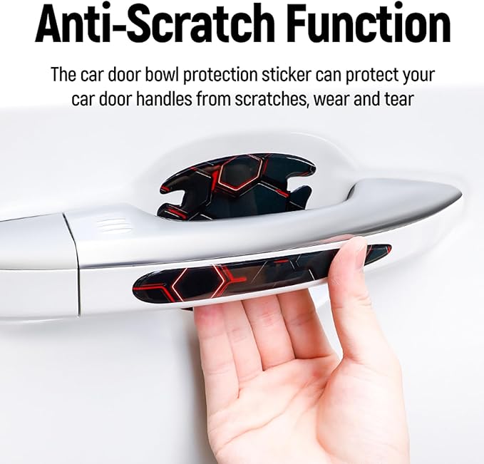 8PCS Car Door Handle Scratch Protectors,3D Patterned-Marking，Anti Scratch, Automotive Door Handle Paint Protective Film Cover Accessories, Universal for Most Cars (Blue)