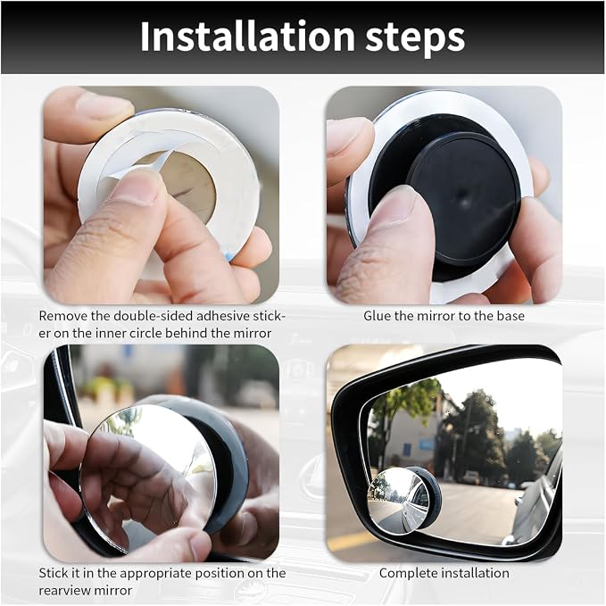 ZIMISI Round Blind Spot Car Mirror, 2" HD Glass Wide Angle Convex Mirror with Adjustable Stick, 360 Degree Frameless Rear View Mirrors for Car, SUV,Truck (Round)