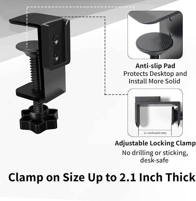 3-in-1 Desk Organizer - Large Desk Cup Holder Clamp, Pencil Holder and Phone Stand - Detachable Anti-Spill Table Cup Holder, Office & PC Gaming Desk Accessories for Cup, Phone and Pen (Black)