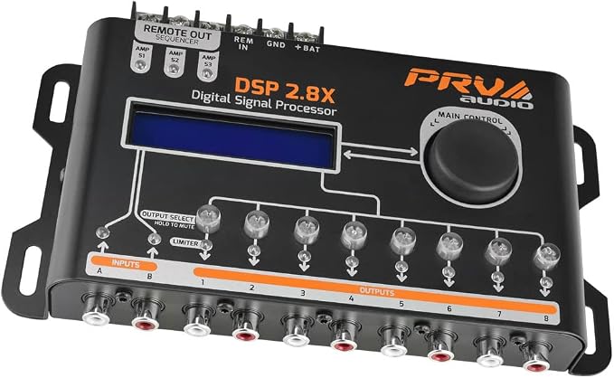 Car Audio DSP 2.8X Digital Crossover and Equalizer 8 Channel Full Digital Signal Audio Processor DSP with Sequencer Remote Relay
