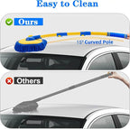 MVEQRRN 15°Curved Chenille Car Wash Brush Mop with Long Handle(Blue) | Car Washing Mitt & Brush Kit, Scratch-Free Replaceable Head, Microfiber Towel for Auto Detailing, Car, SUV Exterior