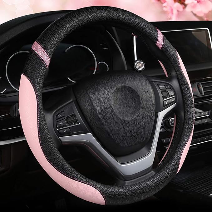 Steering Wheel Cover for Women Leather Universal Steering Wheel Covers for Car 15 inch (Pink)