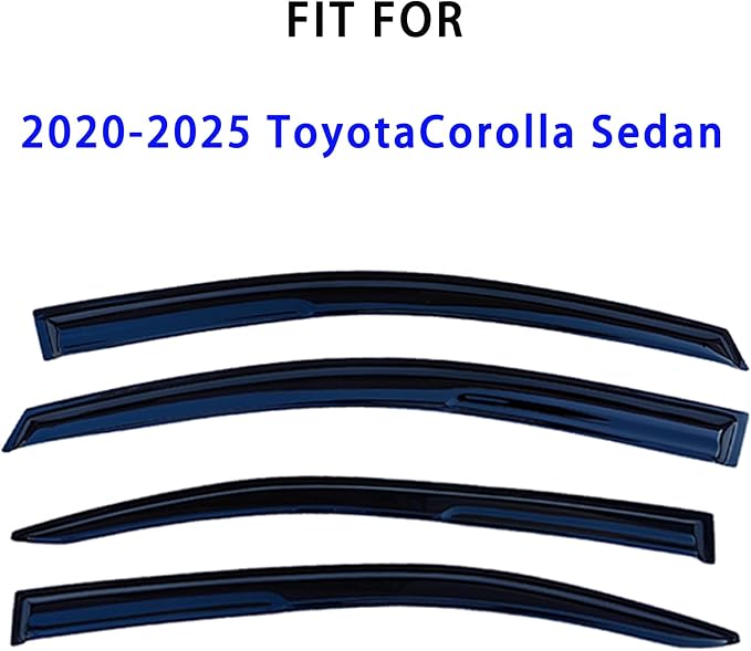 Exterior Tape-On Rain Guards Window Visors for Toyota Corolla Sedan 2020-2025 | Window Wind Deflectors Vent Visors Shade for 20-25 Corolla Sedan | 4-Piece Set | UV Protection & Reduced Wind Noise