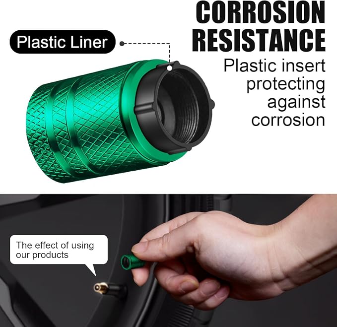 Tire Valve Stem Caps - (5 Pack) Metal Air Caps with Plastic Liner, Corrosion Resistant, Leak-Proof, Dog Cat Paw Universal Stem Covers for Cars Trucks Motorcycles and Bikes - Green