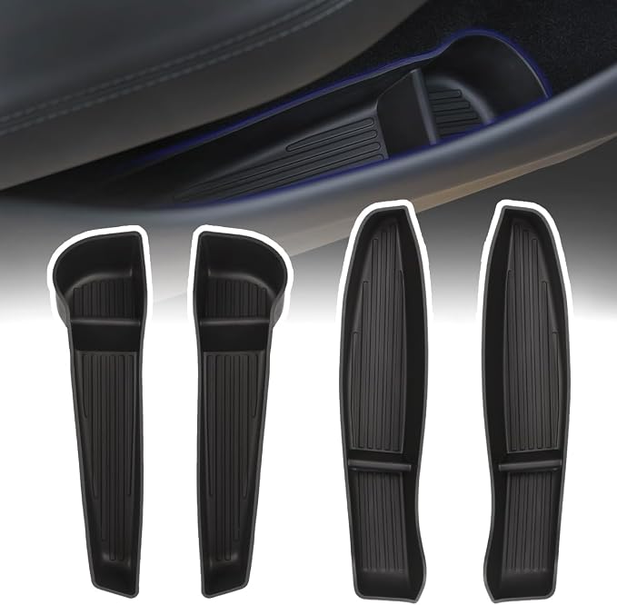 Car Door Side Storage Box for Tesla Model Y Juniper 2026 2025, Car Accessories for Women Men, TPE Front Rear Door Insert Tray Side Organizer Protector Liner for New Model Y Juniper Accessories 4PCS