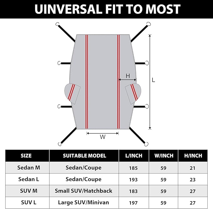 Half Car Cover Top, Windshield & Sunroof Cover for Ice and Snow with Cotton Liner, Hail Protector Car Cover Waterproof All Weather for Snow, Sun, Rain, Dust, Fit Sedan Universal