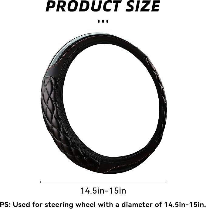 Car Steering Wheel Cover, 14.5-15inch Leather Anti-Slip Car Wheel Cover Protector, Safety Comfortable Desgin, Universal Auto Steering Wheels Accessories for Cars Truck SUV (Black)