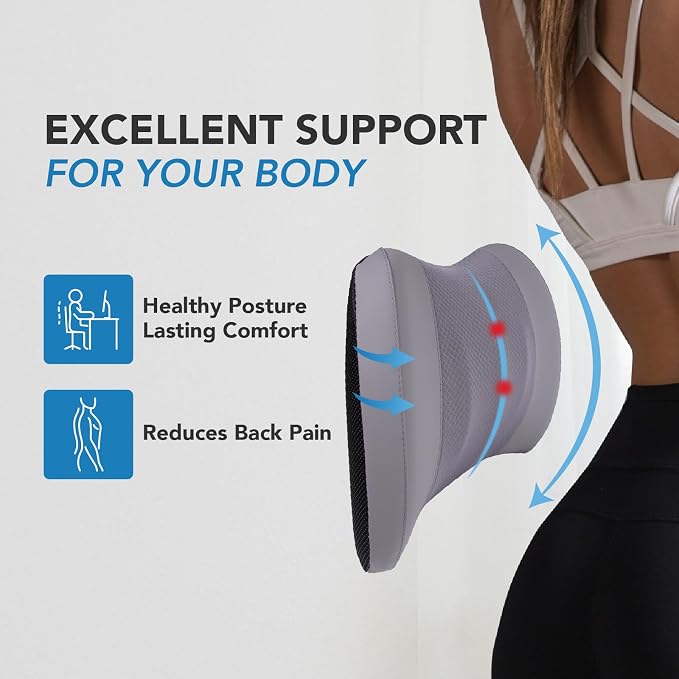 Lumbar Support Pillow for Car, Car Seat Back Support for Driving | Memory Foam Car Lumbar Support for Driving Seat, Car Back Cushion, Adjustable Straps, Lower Back Pillow, Office Chairs, Gray
