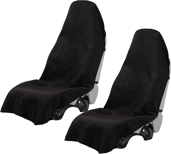 2PCS Terry Cloth seat Cover Universal Waterproof Car Sport Towel Seat Cushion Non-Slip Sweat-Absorbent Towel Cloth Suitable for Gym Workout, Universal Fit for Car SUV Van-Black
