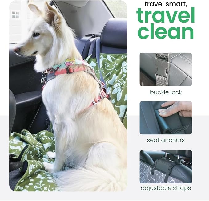 3-in-1 Back Seat Cover for Dogs, 100% Cotton Canvas Back Seat Hammock with Headrest Straps, Belt Slots, & Anchors, Non-Skid Cargo Area Cover, Machine Washable, No Harmful Chemicals, 56"x56"