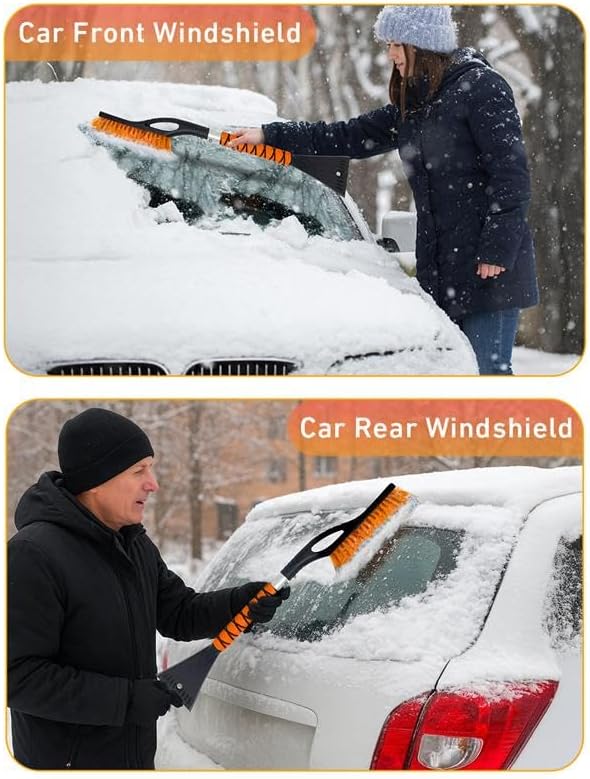 27" Aluminum Ice Scrapers for Car Windshield | Car Snow Scraper Window and Snow Brush with Ergonomic Foam Grip Winter Accessories (Orange)