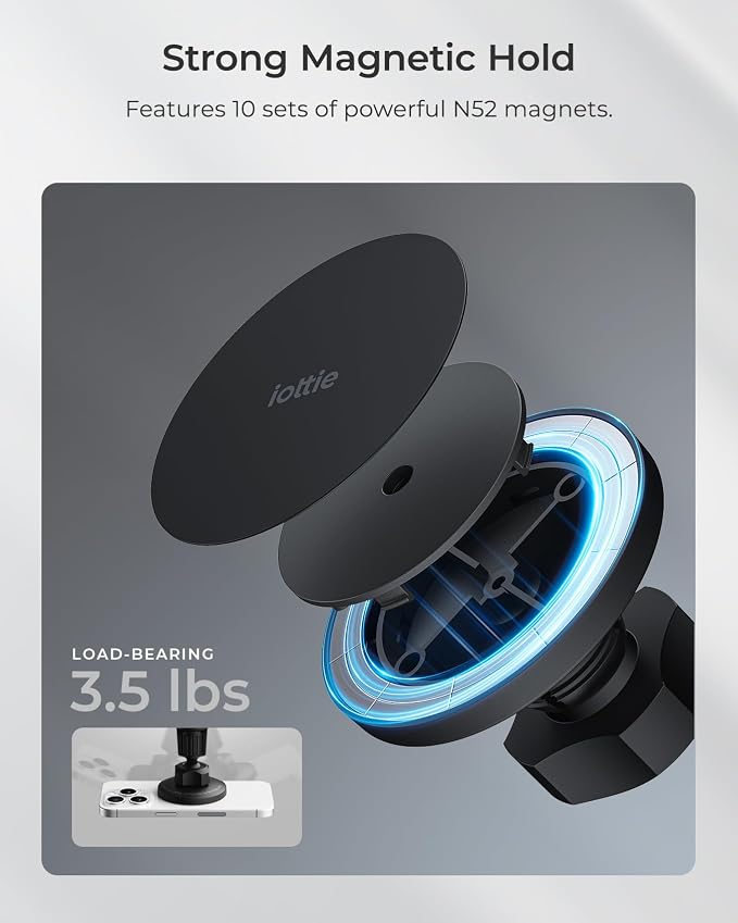 iTap 3 Magnetic Flush Mount Car Mount Phone Holder with Magnetic Ring Adapter. Compatible with iPhone, Samsung Galaxy, Google Pixel, Huawei, LG, and All Qi Compatible Smartphones