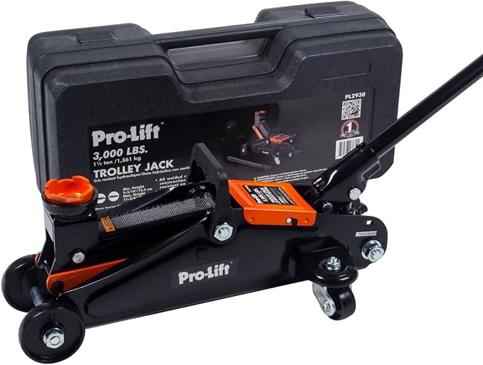 Hydraulic 1.5 Ton Trolley Jack Car Lift with Blow Molded Storage Case - 3000 LBS Capacity Orange