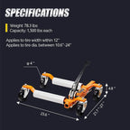 Car Wheel Dolly Set of 4, Mechanical 6000-lbs Car Dollies, 12'' Wheel Vehicle Positioning Jack, No Assembly, Heavy Duty Rollers w/Ratcheting Foot Pedal, for Tire Auto Repair,Orange
