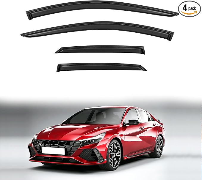 Rain Guards for 2021-2026 Hyundai Elantra, Out-Channel Window Visor Shields Vent Shade Deflector Wind Dark Smoke for 21-26 Elantra 2022 2023, Tape-On Outside-Mount, 4PCS