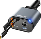 【Upgraded】 Retractable Car Charger 4 in 1, Fast Car Phone Charger with Cord 2.6ft, USB C and Apple Car Charger Adapter, Compatible with iPhone 17 16 15/15 Pro Max/14/13/12/11, Galaxy, Pixel