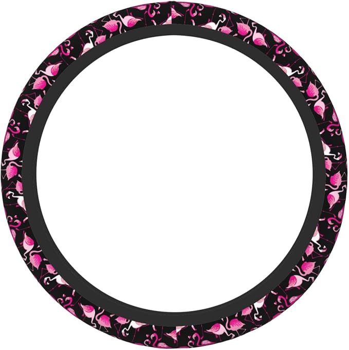 Pink Flamingos Elastic Steering Wheel Cover Non-Slip Breathable Steering Wheel Protector Fit Auto, Suvs, Truck
