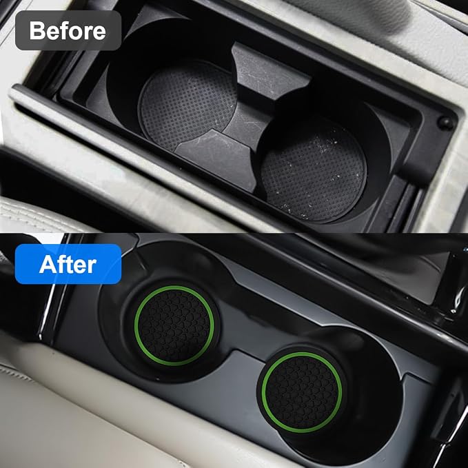 Mandark 4PCS Car Cup Holder Coasters, 2.75 Inch Non-Slip Insert Water Bottle Holder Pads, Dustproof Automotive Interior Accessories Mat, Universal for Vehicles, Trucks, RVs and More (Black/Green)