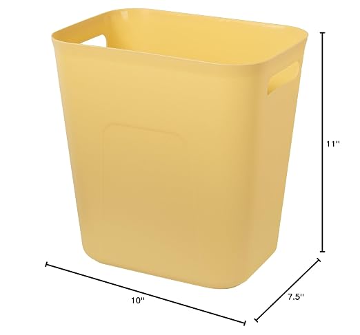 Plastic Small Bathroom Trash Can Wastebasket, 3.5 Gallon, Yellow | Compact Sturdy Garbage Can for Bathroom, Laundry Room, Kitchen, Office, Kids Room, Dorm, Durable, Easy to Clean