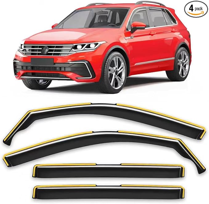 in-Channel Window Rain Guards Fit for Volkswagen VW Tiguan 2018-2024 Rain Guard Extra Durable Side Window Deflectors Window Visor Vent Visors Vent Shades Exterior Car Accessories