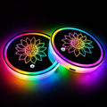 Sunflower LED Cup Holder Lights for Car,7 Colors Light Up Cup Holder Coasters for Car Decor,Vibration Sensor Coasters,Sunflower Auto Accessories Gifts for Women Men,Universal for SUV Sedan Truck