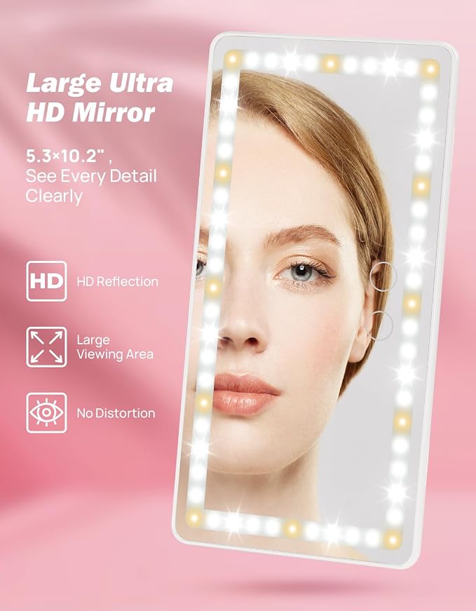 Car Sun Visor Vanity Mirror, Car Vanity Mirror with Lights, Makeup with 3 Light Modes & 60 LEDs, Rechargeable Dimmable Touch Control Travel Makeup for Sedan Truck SUV