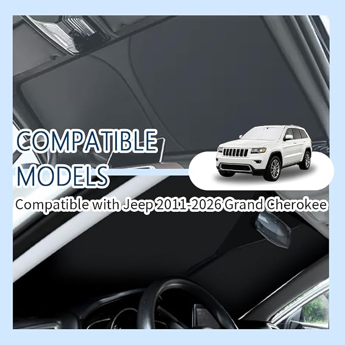 Car Windshield Sun Shade,Foldable Sun Shade for Car Windshield with Storage Bag Compatible with Jeep Grand Cherokee 2011-2026,Oxford Cloth Cars Suns Shades Keep Interior Cool