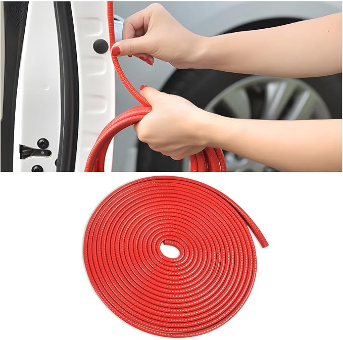 Car Door Edge Guards, U Shape Rubber Seal Car Edge Trim Protection, Weather Proof Aluminum Automotive Door Molding, 16Ft (Red)