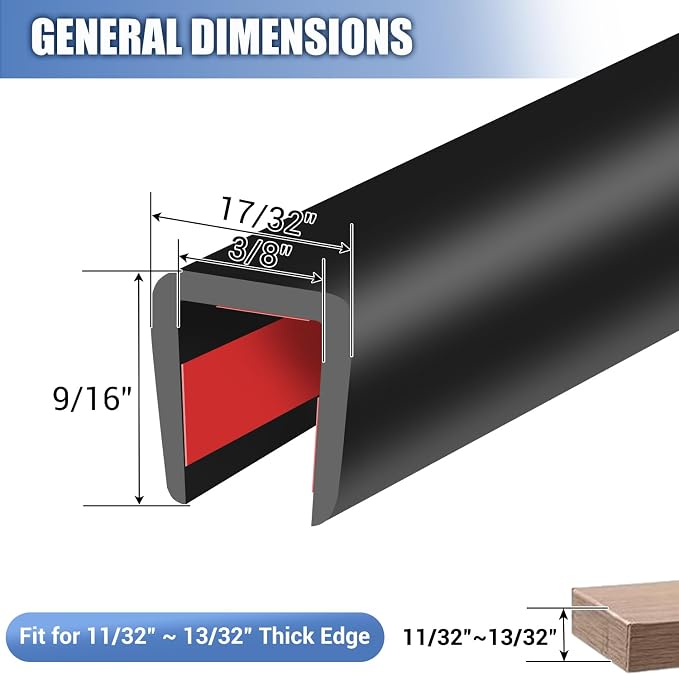 Rubber Edge Trim, Flexible Self-Adhesive U Shaped Peel and Stick Edge Banding, 3/8"(10mm) Wide U Channel Edge Protector, Baby Proof Edge Guards for Woods, Plywood, Furniture, 20Ft, Black Color