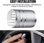 Tire Valve Stem Caps - (4 Pack) American Flag Metal Air Caps with Plastic Liner, Durable, Corrosion Resistant and Leak-Proof, Universal Fit for Cars, Trucks, Motorcycles, and Bikes - Silver
