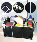 Car Trunk Organizer, Black, 3 Large Sections of Storage, Store Your Cleaning Supplies, Emergency Gear, Groceries, Tools, Great For On The Go Moms