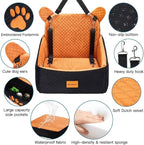 Dog car Seats for Small/Medium Dogs up to 33lbs- Washable, Waterproof, Dog Booster & car Seats with 2 Easy-Install Safety Belts, Non-Slip Base & Storage Pocket(Brown Black).