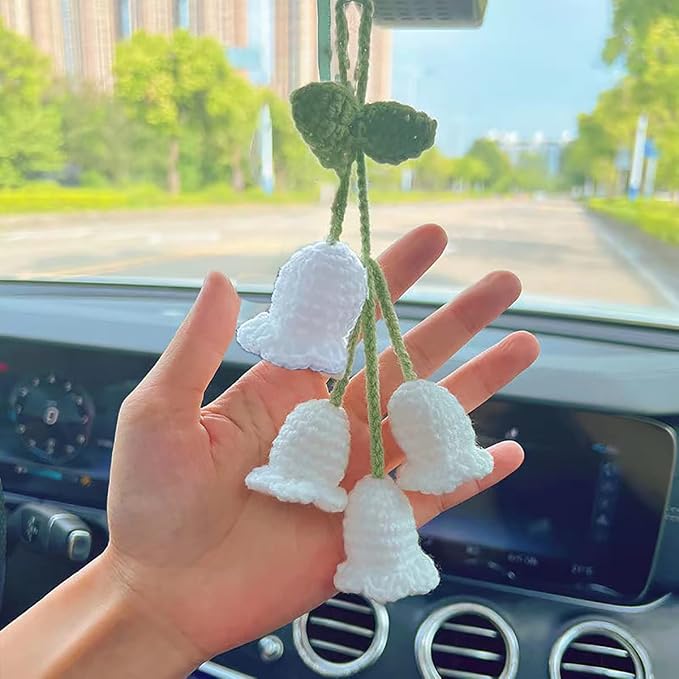 Handmade Knitted Rear View Mirror Pendant Ornament, Cute Car Accessories Aesthetic, Kawaii Car Decor for Home Decorative Pendants