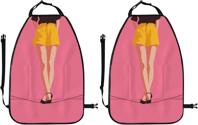 Minimalist Woman Standing On Tightrope Car Seat Back Kick Protectors,2 Pack Kick Mats with Storage Pockets for Vehicles to Protect from Dirt Mud Scratches