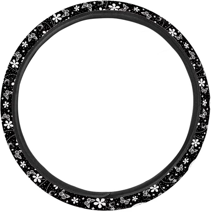 Moon Butterfly Star Flower Pattern Car Steering Wheel Cover with a Diameter of 15" Sports Style Auto Wheel Cover Vehicle Wheel Protector Steering Wheels Accessories for Car SUV Van Truck