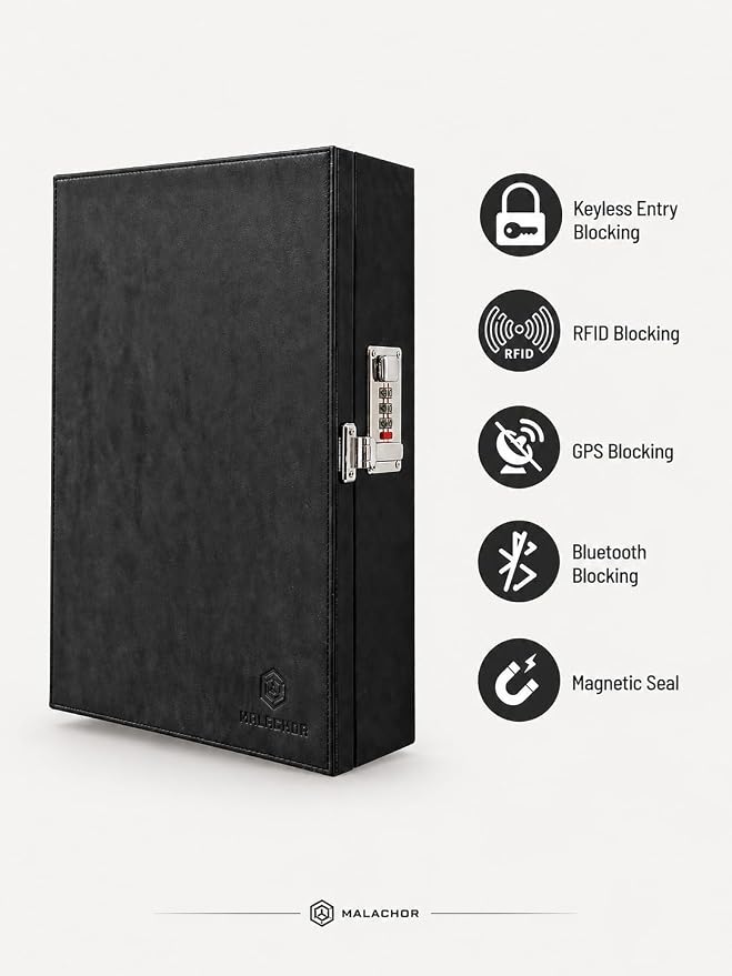 Faraday Key Box, Combination Lock, Signal Blocking, Wall Mount Black | Protects key fobs from relay attacks
