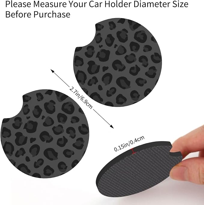 Black Leopard Print Steering Wheel Cover 15 Inch Black Cheetah Steering Wheel Cover Anti-Slip Breathable Universal 2 Pcs Car Interior Cup Holder Pad for Men Women