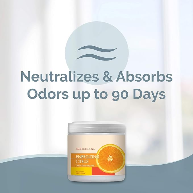 15oz Gel Odor Eliminator - Absorb & Remove Tough Odors in Pet Areas, Bathrooms, Basements, Garage, Cars, RVs & Boats - Eliminate Odors Quickly (15 Ounce (Pack of 2), Energizing Citrus)