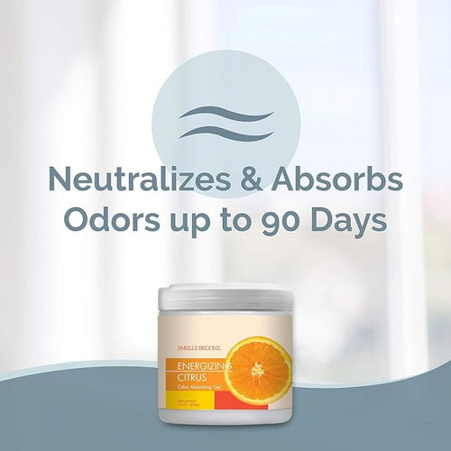 15oz Gel Odor Eliminator - Absorb & Remove Tough Odors in Pet Areas, Bathrooms, Basements, Garage, Cars, RVs & Boats - Eliminate Odors Quickly (15 Ounce (Pack of 2), Energizing Citrus)