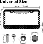 Polka Dots License Plate Frames，Polka dots Car Accessories for Women and Men ，Cute License Plate，Aluminum License Plate Frame Fits Standard US Vehicles Size 12.2 x 6 Inch (Black-Polka dots)