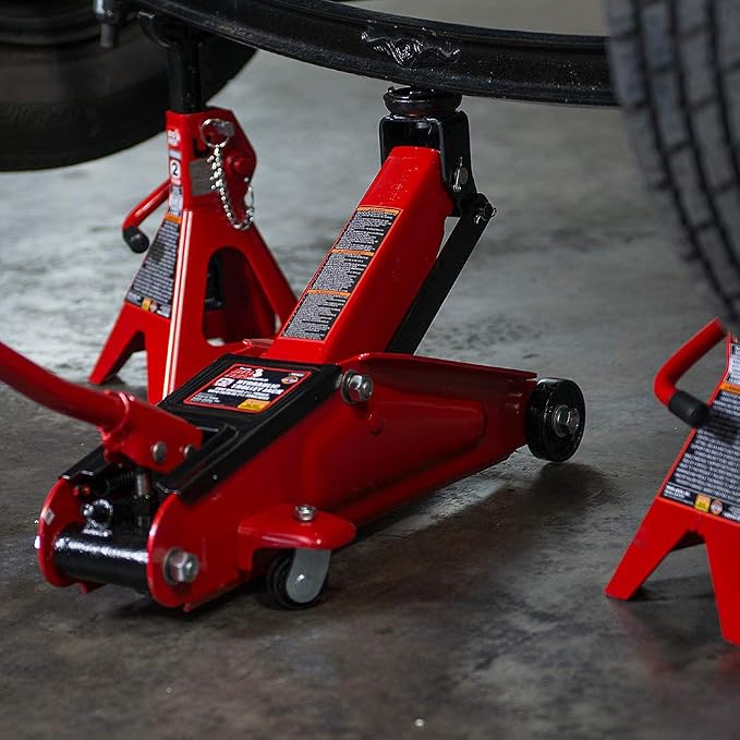 T825013S1 Torin Hydraulic Trolley Floor Service/Floor with Blow Mold Carrying Storage Case, 2.5 Ton (5,000 lb) Capacity, Red