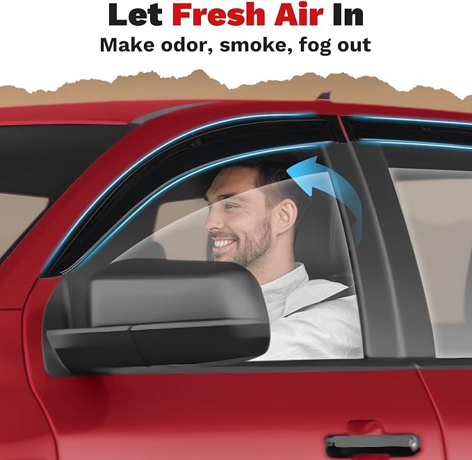 Ranger Rain Guards - Window Visors for Ford Ranger XL XLT Lariat Raptor 2024 2025 2026, Outside-Mount Tape-On Side Window Wind Deflectors for Ranger Accessories, Vent Visors Shades Rainproof