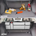 Car Trunk Organizer, Backseat Hanging Large Storage with Adjustable Straps, Waterproof Collapsible Cargo Bag with 4 Pockets, Sturdy Space Saver Frees Trunk Floor for SUV, Truck, MPV